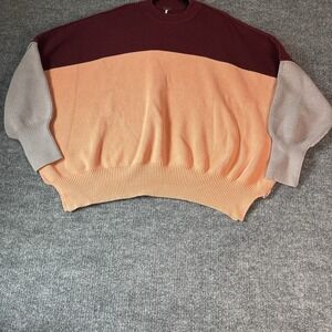 Free People Women's Sweater Small Colorblock Cotton Blend Ottoman Slouchy‎